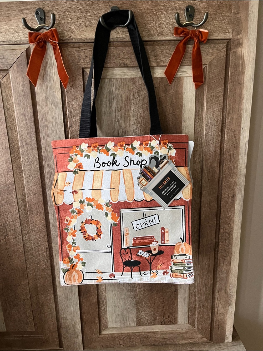 Unique Canvas Double Sided Bookstore Tote Bag in Purple/Rust Orange